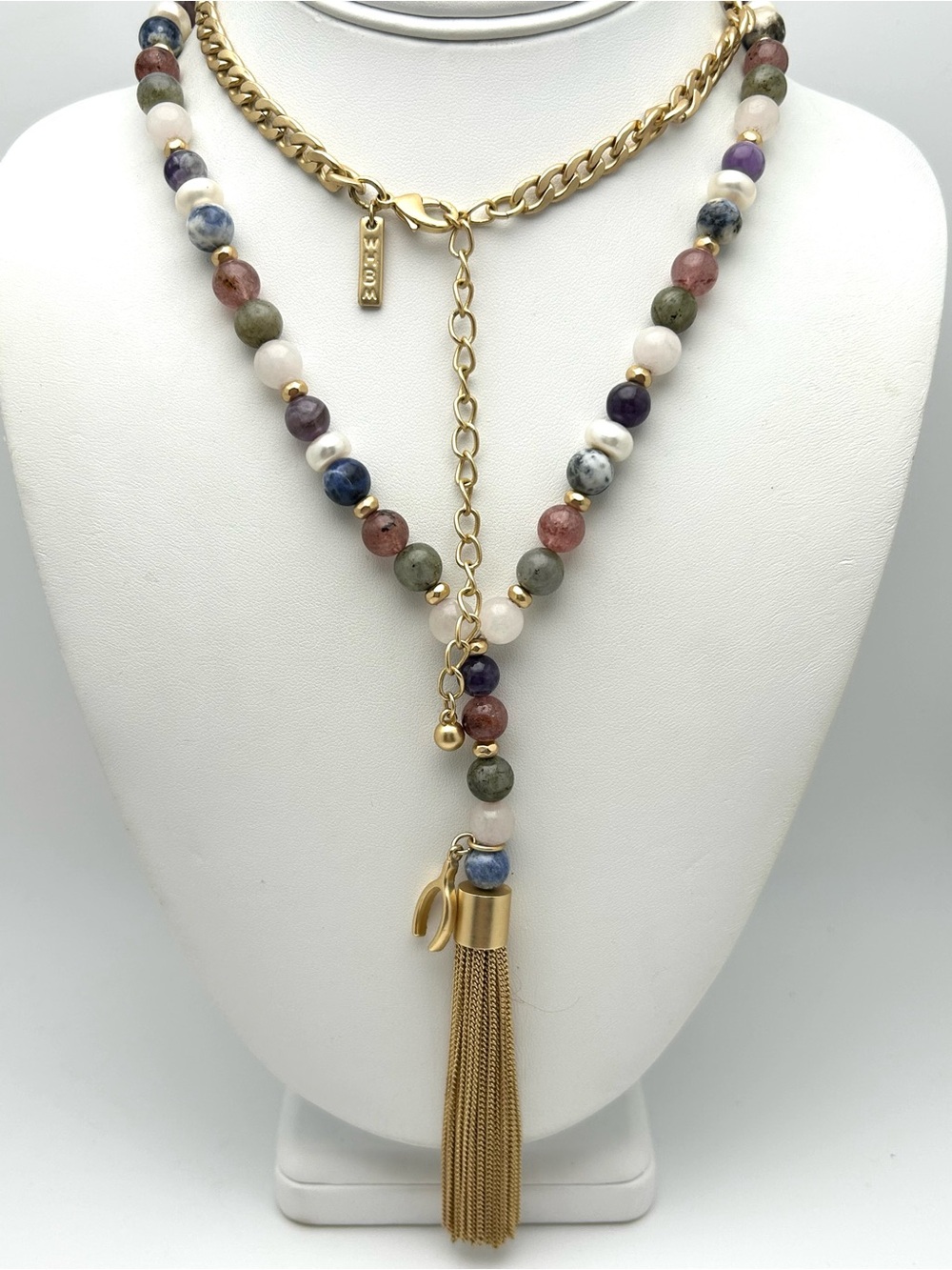 White House Black Market Beaded Tassel Drop Necklace